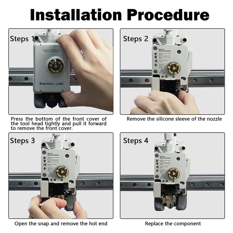 HzdaDeve طقم 4 عبوات 0.2MM 0.4MM 0.6MM رأس طباعة A1 Mini/A1 Hotend ترقية طقم رأس الطباعة من الفولاذ المقاوم للصدأ عالي الحرارة مع غطاء سيليكون بديل لملحقات طابعة Bambu Lab 3D - Image 4